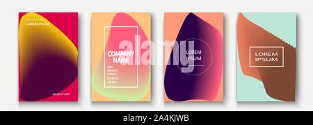 Trendy cool minimalist abstract modern covers design vector. Dynamic colorful halftone gradient. Futuristic geometric patterns shapes phormes lines ba Stock Vector