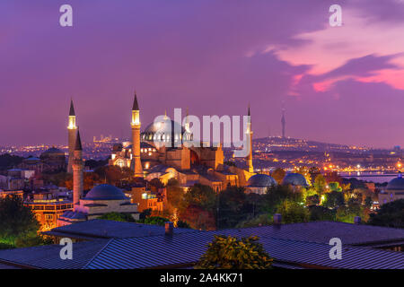 Hagia Sophia in the Istanbul skyline, beautiful evening view Stock Photo