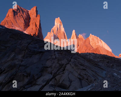 Patagonia, Argentina. Left to right: El Mocho, Cerro Torre, Torre Egger, Punta Herron and Cerro Stanhardt Stock Photo