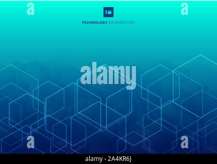 Abstract white glow hexagons overlapping pattern on blue background technology concept. Vector illustration Stock Vector
