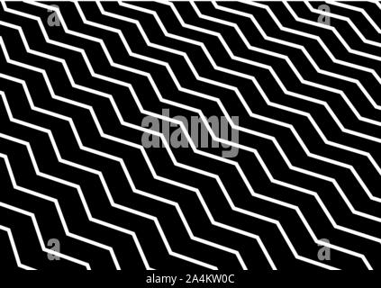Abstract diagonal white chevron wave or wavy pattern on black background. Vector illustration Stock Vector