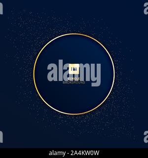 Gold round badge on dark blue background with golden glitter. Vector illustration Stock Vector