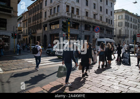 Milan, Italy – September 21, 2019: Montenapoleone street in Milan. Fashion week shopping Stock Photo