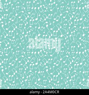Beautiful textural white and ice blue musical notes design. Seamless vector pattern. Great for texture, web, packaging, stationery, background Stock Vector