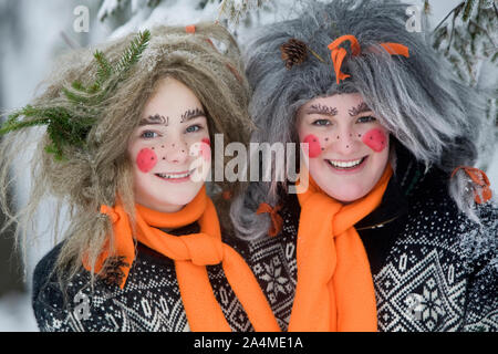 Girls In Costume Cheering At World Cup Skiing, Norway Stock Photo