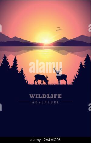 Red deer sunset Stock Vector Images - Alamy