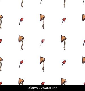 Beautiful doodle mushroom poison seamless pattern. Botanical drawing. Autumn vector background. Stock Vector