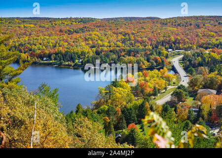 The Town of Dorset in Ontario, Canada at autumn or fall season with colourful views and lots of tourist visiting the fire tower and look-out hill. Stock Photo