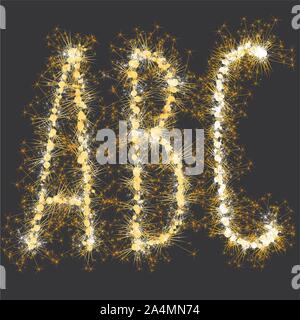 golden glittering sparks leters set Stock Vector