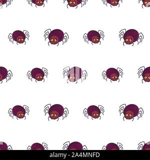 Cute spider seamless pattern on white background. Vector cartoon style design for printing. Holiday horror backdrop. Stock Vector