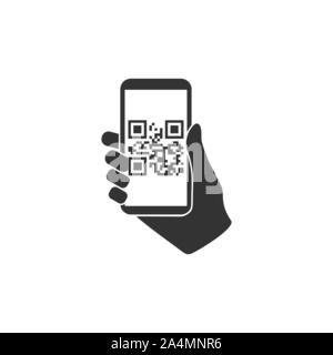 Smartphone, QR code icon. Vector illustration, flat design. Stock Vector