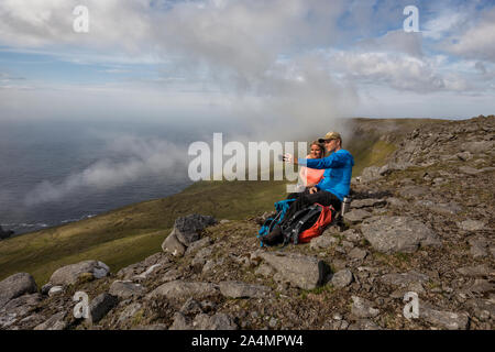 Hikers taking selfie Stock Photo