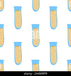 Seamless pattern with chemistry tube for wrapping paper design, big scale. Laboratory glassware. Biology, science, education, medical. Decorative backdrop vector. Stock Vector