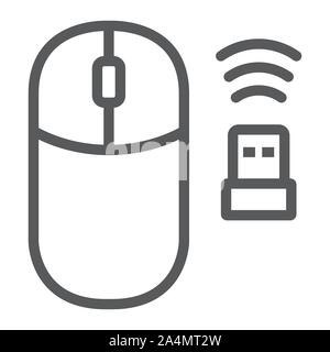 Wireless mouse line icon, cursor and device, computer mouse sign, vector graphics, a linear pattern on a white background. Stock Vector