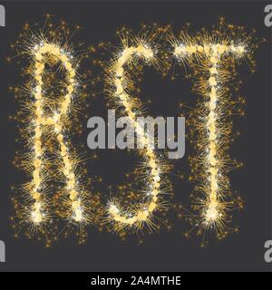 golden glittering sparks leters set Stock Vector