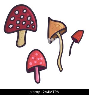 Flat illustration with mushroom, doodle style icon for decoration design. Vintage hand drawn vector set. Stock Vector