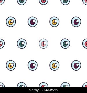 Eye ball creepy seamless pattern. Halloween spooky cute illustration. Horror decoration vector element. Stock Vector