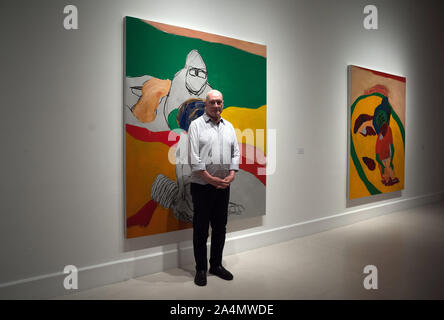 Malaga, Spain. 15th Oct, 2019. Irish artist Sean Scully poses for the media during the exhibition.'Eleuthera' is an exhibition at Contemporary Art Center with more than 40 works from Sean Scully as paintings, photographs and large format drawings. The artist uses colorful shapes and geometrical whose concepts are imaginational, abstract and fatherhood. The exhibit will run from 15 October until 19 January 2020. Credit: SOPA Images Limited/Alamy Live News Stock Photo