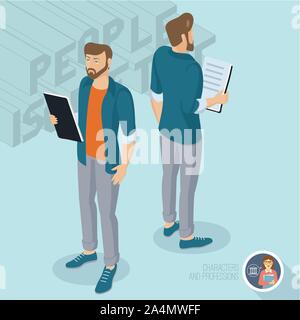 Young man phoning. Front and back view. Stock Vector