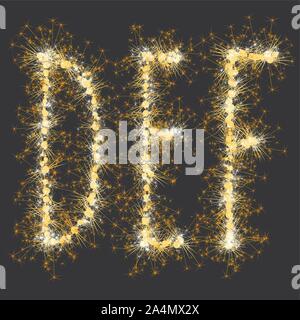 golden glittering sparks leters set Stock Vector