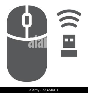 Wireless mouse glyph icon, cursor and device, computer mouse sign, vector graphics, a solid pattern on a white background. Stock Vector