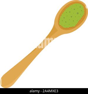 Matcha in wood spoon icon. Flat illustration of matcha in wood spoon vector icon for web design Stock Vector