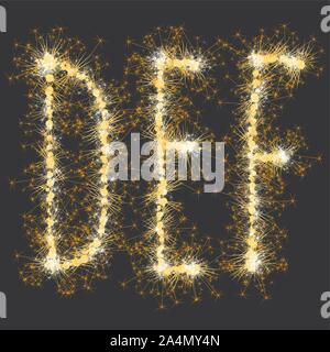 golden glittering sparks leters set Stock Vector