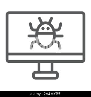 Computer virus line icon, technology and device, software bug sign, vector graphics, a linear pattern on a white background. Stock Vector