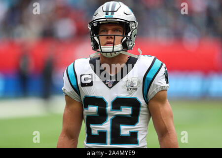 Christian McCaffrey #22 Running-back of The Carolina Panthers during the NFL game between Carolina Panthers and Tampa Bay Buccaneers at Tottenham Stadium in London, United Kingdom. on the 13 October 2019 Stock Photo