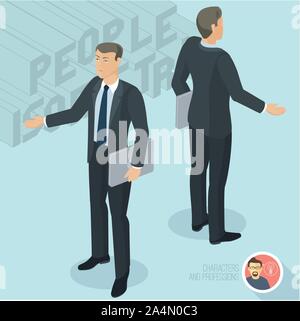 Businessman holding notebook and communicating. Front and back view. Stock Vector