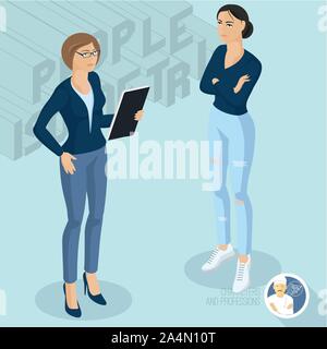 Two ladies communicating in office. Stock Vector