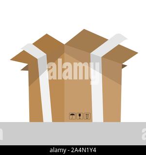 Opened cardboard box with with perspective bottom view. Empty place for your text or design. illustration Rasterized copy.. Stock Vector