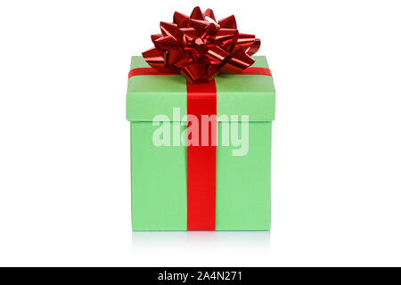 Christmas present birthday gift light green lime box ribbon isolated on a white background Stock Photo