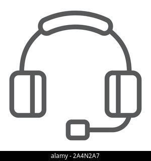 Headphones witn microphone line icon, technology and device, headset sign, vector graphics, a linear pattern on a white background. Stock Vector