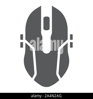 Gaming mouse glyph icon, game and device, computer mouse sign, vector graphics, a solid pattern on a white background. Stock Vector