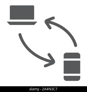 Data transferring from laptop to smartphone glyph icon, technology and transfer, synchronization sign, vector graphics, a solid pattern on a white Stock Vector