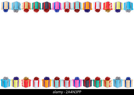 Collection of birthday gifts christmas presents copyspace copy space border isolated on a white background Stock Photo