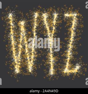 golden glittering sparks leters set Stock Vector