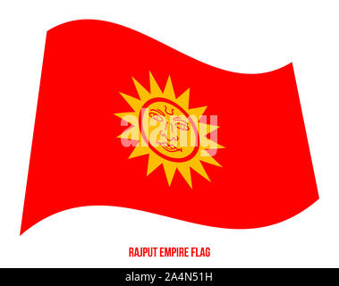 Rajput Empire (647-1192) Flag Waving Vector Illustration on White Background. A Saffron Flag With A Sun Symbol In The Middle. Stock Photo
