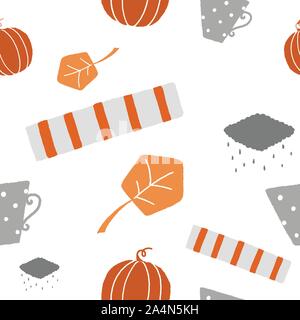 Seamless vector pattern of autumn halloween elements. Stock Vector