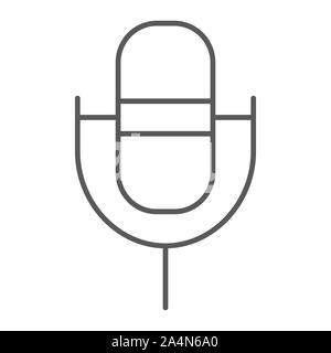 Computer microphone thin line icon, sound and device, audio mic sign, vector graphics, a linear pattern on a white background. Stock Vector