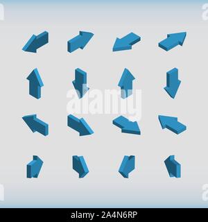 Set of isometric arrows blue. Vector illustration. Stock Vector
