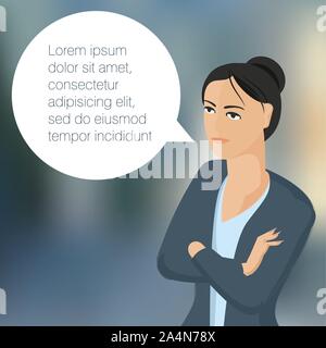 Young business woman with speech comment bubble. Stock Vector