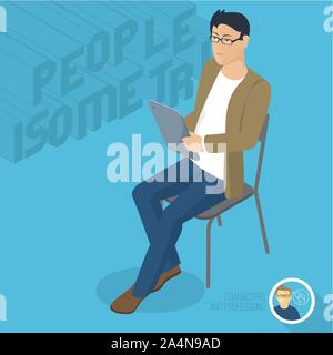 man sitting with tablet. Stock Vector