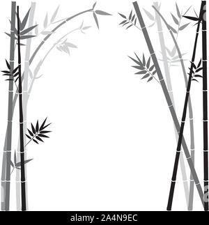 Abstract bamboo branches with leaves grunge illustration. Stock Vector