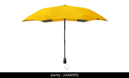 Umbrella parasol open modern yellow, side view. 3D rendering Stock Photo