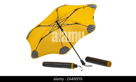 Umbrella parasol open modern yellow and closed. 3D rendering Stock Photo