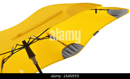 Umbrella parasol open modern yellow, close view. 3D rendering Stock Photo