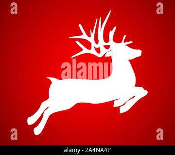 Reindeer is skipping for Christmas. Icon on red Stock Vector