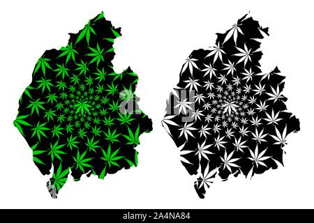 Cumbria (United Kingdom, England, Non-metropolitan county, shire county) map is designed cannabis leaf green and black, Cumbria map made of marijuana Stock Vector